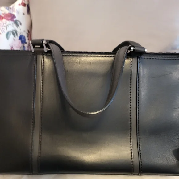 Burberry brown trim and black leather satchel